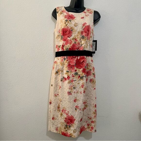 NWT DOLCE & GABBANA Dress Pink Cream Floral Jacquard Black Sleeveless Dress 42 6 - Picture 1 of 16